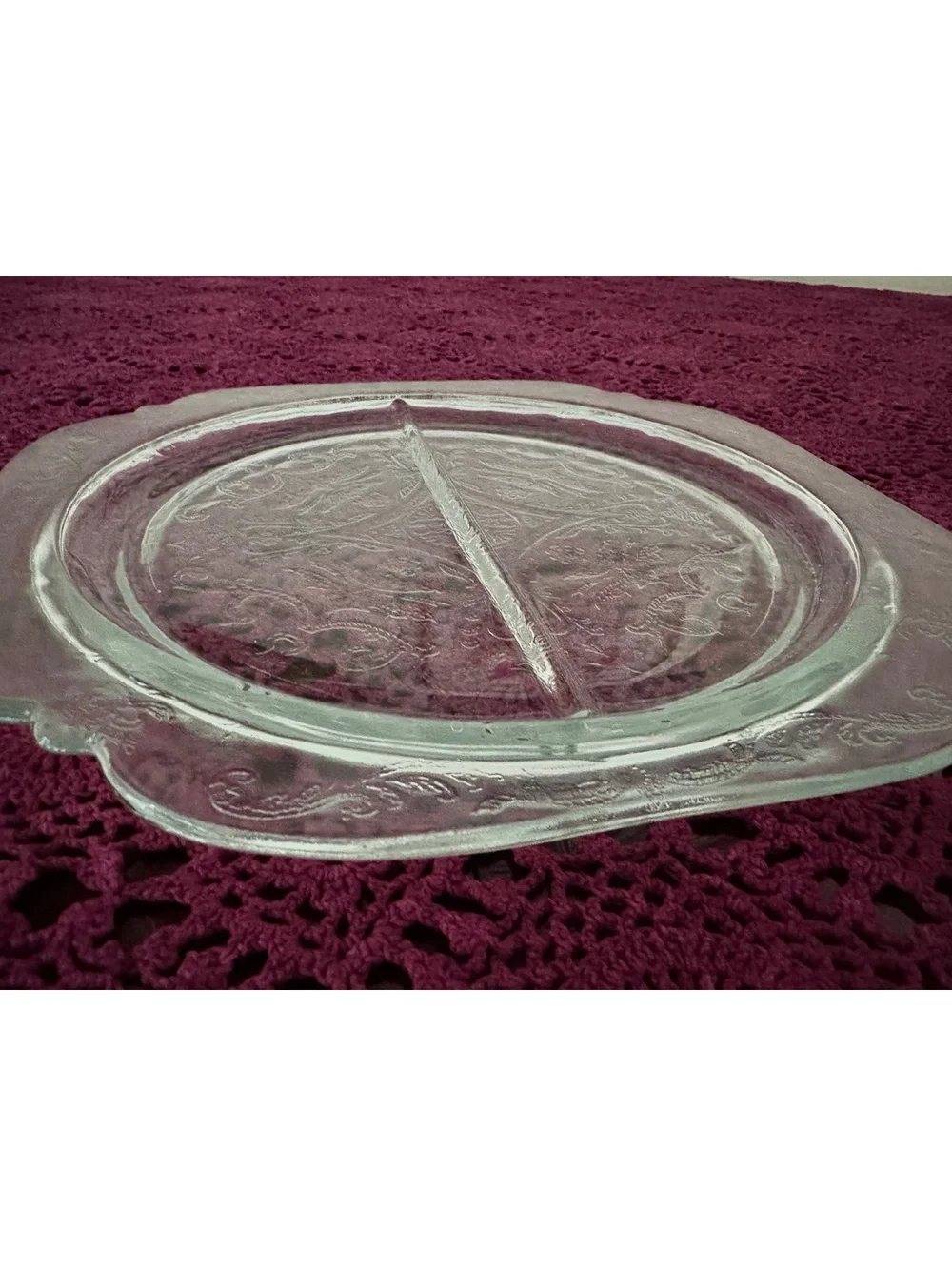Vintage Indiana Glass Square Divided Serving Plate Tray Floral Design